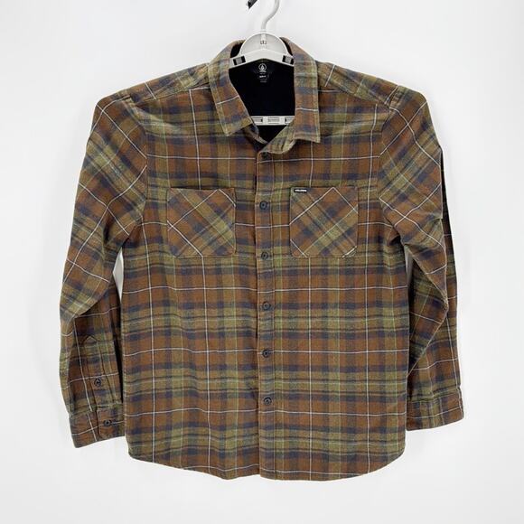 Volcom Lumberg Long Sleeve Flannel Shirt Modern fit Gorpcore green plaid sz XL - Picture 1 of 9